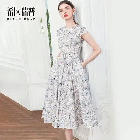 希区瑞普高端气质连衣裙女夏季2023年新款法式印花收腰纯棉大摆裙图片