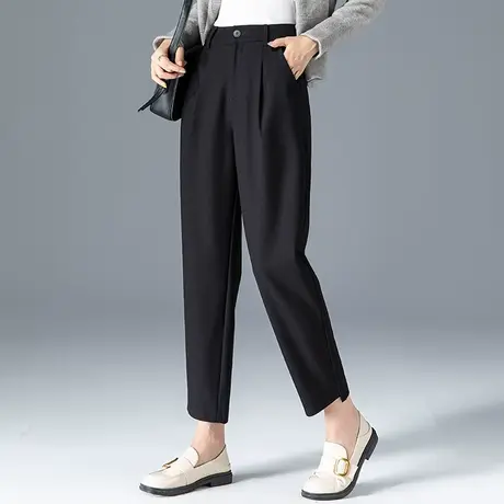 黑色西装裤女2023早秋新款春秋妈妈裤子高腰烟管裤休闲九分哈伦裤商品大图