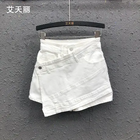 网红不规则白色牛仔半身裙女夏季新款韩版高腰显瘦a字包臀短裤裙图片
