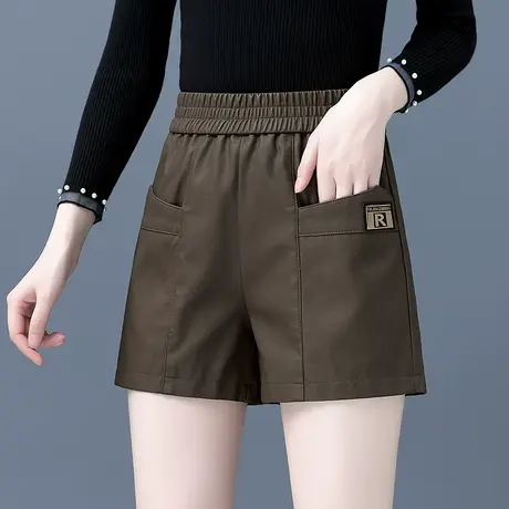 棕色皮短裤女秋冬2023年新款宽松阔腿皮裤显瘦高腰PU皮靴裤潮百搭图片