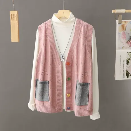 文艺复古宽松针织马甲女士上衣春秋外套宽松百搭开衫无袖坎肩背心图片