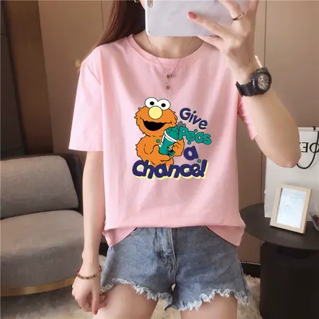 短袖2023年新款女胖mm宽松大码纯棉体恤上衣ins潮夏季白色半袖T恤商品大图