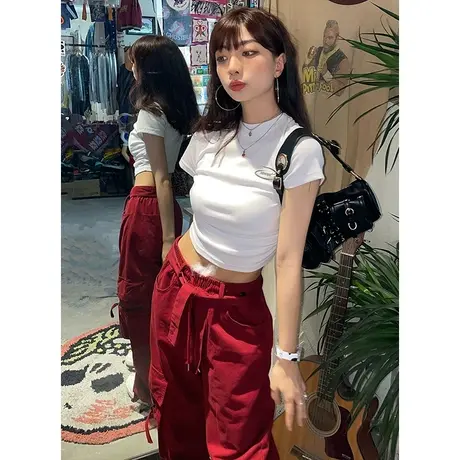 设计感美式工装长裤女vibe夏季薄款2023新款宽松休闲运动阔腿裤子图片