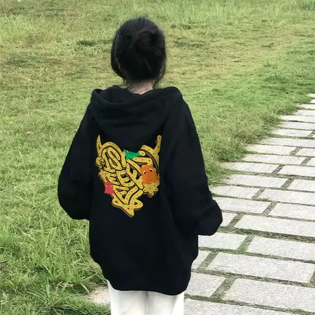 设计感爱心连帽开衫卫衣女秋冬加绒加厚ins潮牌宽松大码拉链外套图片