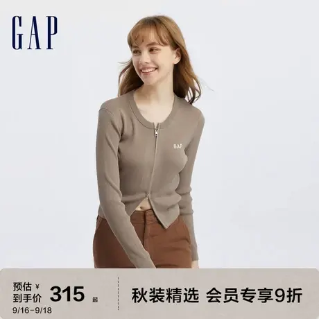 Gap女装秋冬2023新款LOGO学院风冰丝尼龙针织衫795212开襟毛衣图片