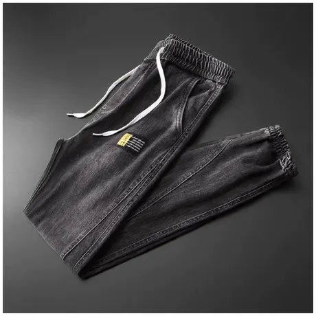 秋季九分牛仔裤男士束脚宽松紧腰小脚哈伦休闲男裤子春秋款秋冬款商品大图