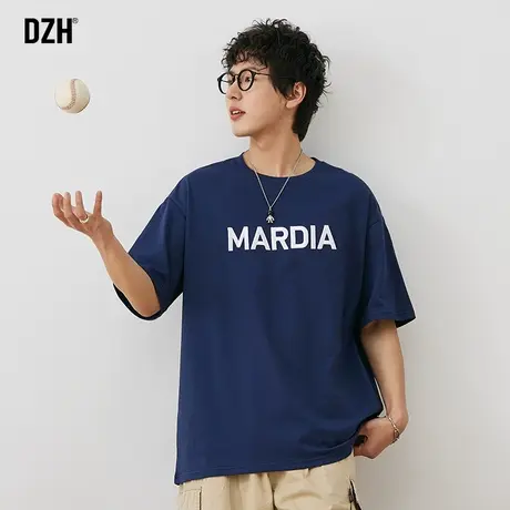 男士3D立体字母刺绣t恤男短袖夏季薄款纯棉宽松上衣2023新款体恤商品大图