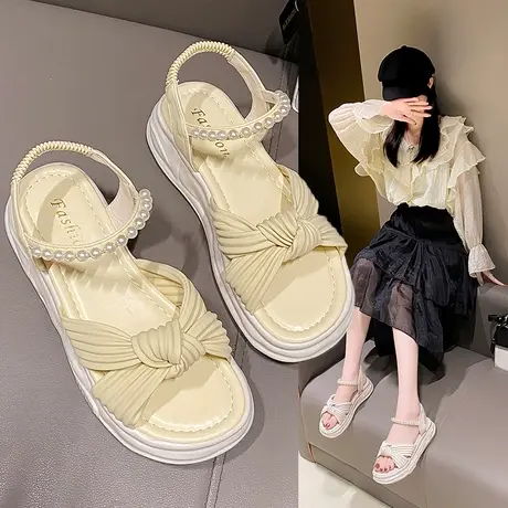 软底凉鞋女2023新款夏季仙女风配裙子厚底罗马凉鞋时尚百搭孕妇鞋图片