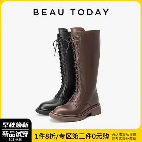 BeauToday骑士靴黑色直筒靴秋季女靴2023新款法式长筒靴高跟靴女商品大图