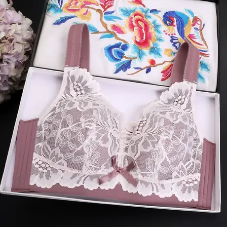 乳胶内衣女夏薄款大胸显小文胸收副乳显胸小防下垂大码全罩杯胸罩商品大图