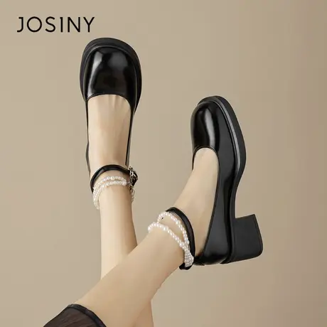 Josiny/卓诗尼高跟黑色玛丽珍鞋女2024新款春季小皮鞋法式单鞋女商品大图