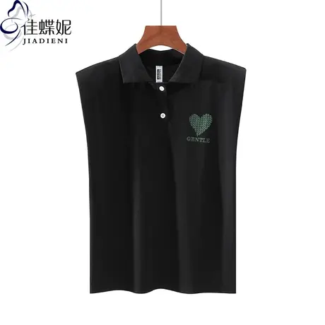夏季新款韩版翻领爱心印花宽松纯色纯棉休闲上衣内搭中长款背心女图片