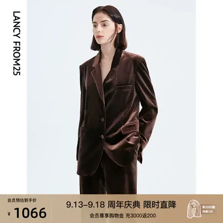 朗姿丝绒西装外套女高级感小众摩登复古秋冬新款气质职业西服上衣图片