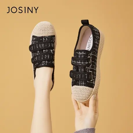 Josiny/卓诗尼帆布鞋女款2024春季平底小香风魔术贴运动休闲女鞋商品大图