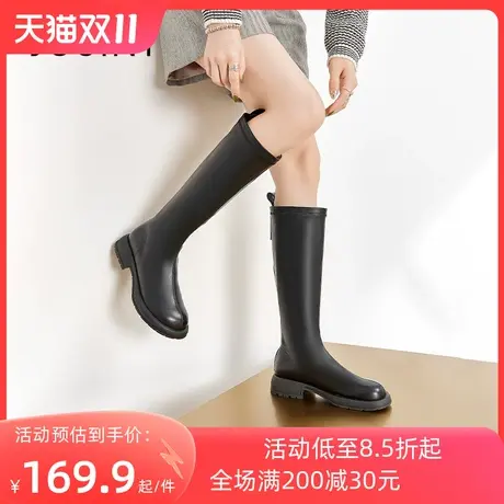 卓诗尼2023秋冬新款后拉链长筒靴时尚显瘦女靴粗跟百搭加绒高筒靴商品大图