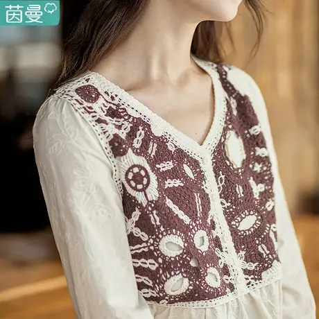 茵曼官方旗舰店打底法式衬衫女装2023年秋季新款纯棉长袖上衣衬衣图片