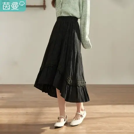【商场同款】茵曼2023春女装新款文艺提花不规则新疆棉半身裙塔裙图片