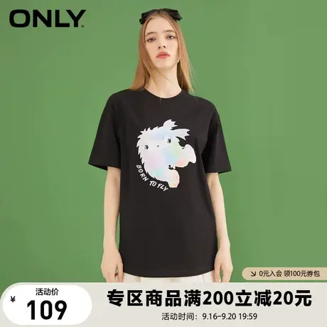 ONLY奥莱夏季学院风宽松可爱小鸟直筒短袖T恤女商品大图