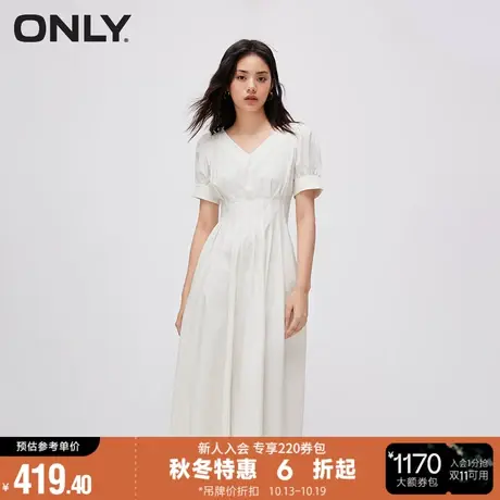 ONLY2023秋季新款时尚法式茶歇V领泡泡袖收腰连衣裙女图片