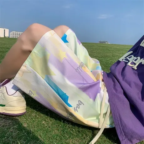 冰丝短裤男夏季薄款星星设计感小众5分沙滩裤美式潮牌运动篮球裤商品大图