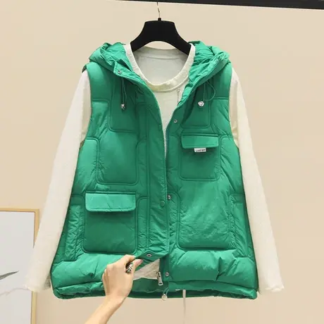 2023年秋冬新款韩版宽松时尚羽绒棉背心连帽马甲外套女士外穿马夹商品大图