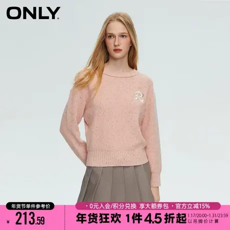ONLY2023冬季新款学院风休闲甜美圆领拼接落肩针织衫女|123413036图片