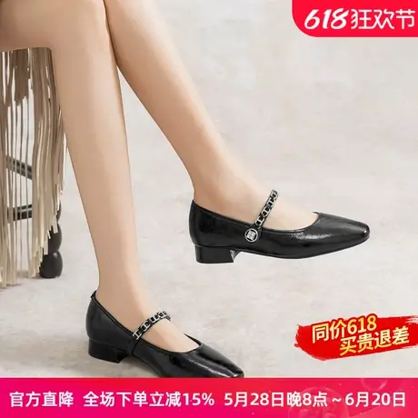 红蜻蜓银色玛丽珍鞋2025春季新款女鞋一字带通勤皮鞋法式晚晚单鞋商品大图