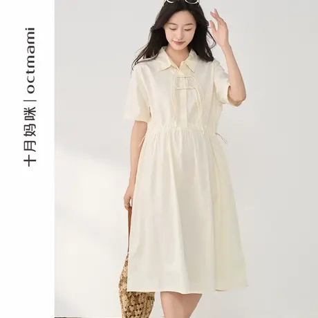 十月妈咪孕妇国风盘扣短袖连衣裙2025新款夏季薄款小个子宽松夏装商品大图