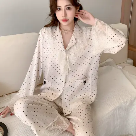 高级感冰丝睡衣女2025新款春夏秋季长袖少女甜美丝绸家居服套装商品大图