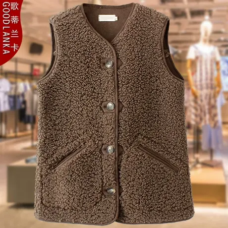 中年胖妈妈装洋气高贵秋冬款马甲外套洋气加肥加大码女羊羔绒马夹商品大图