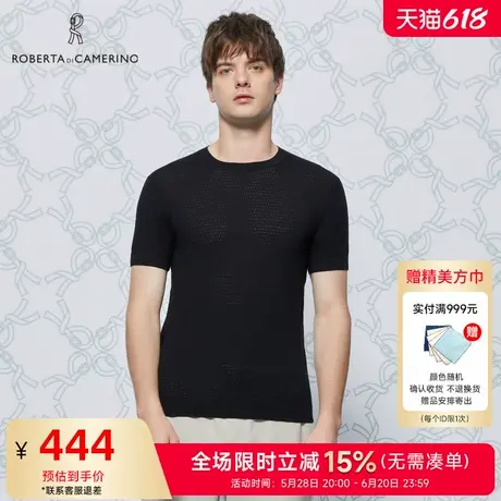[含桑蚕丝]ROBERTA诺贝达男装男士短袖T恤夏季新款圆领休闲T恤男商品大图