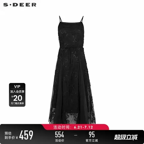 sdeer圣迪奥女装25年新品收腰拼接不规则吊带连衣裙S252Z12A1图片
