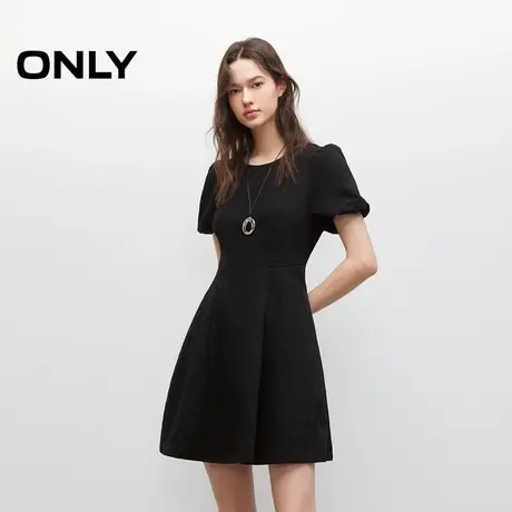 ONLY2025夏季新款质感暗纹提花满印花苞袖收腰短裙牛仔连衣裙女图片