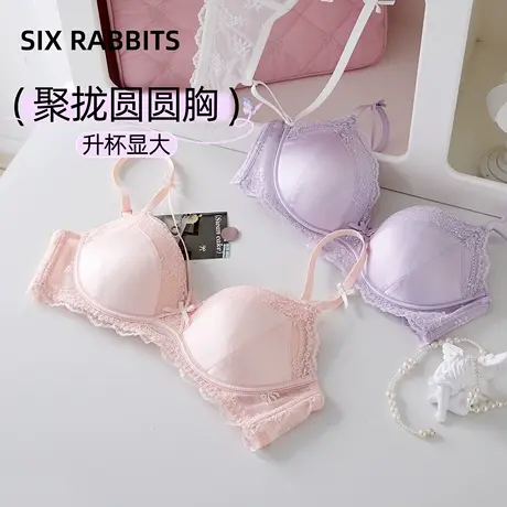 六只兔子蕾丝内衣女聚拢显大缎面蕾丝性感塑形显瘦无钢圈舒适透气商品大图