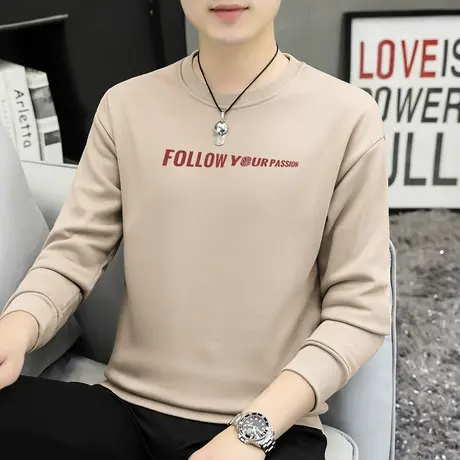 重磅纯棉圆领卫衣男潮牌潮流秋冬加绒加厚摇粒绒套头无帽长袖t恤商品大图