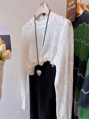 毛衣伴侣 超仙 软软很舒服半高领镂空羊毛蕾丝显瘦内搭打底衫女图片