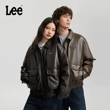 Lee25秋冬新品舒适版翻领复古风小Logo徽标男女同款PU羽绒服潮流商品大图