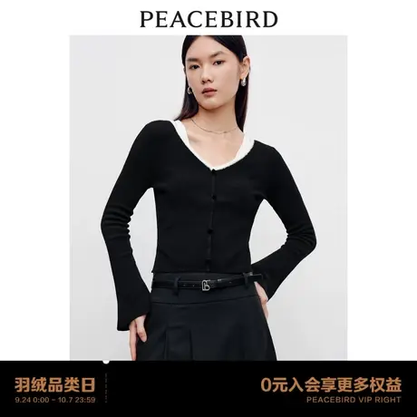 【商场同款】太平鸟女装2023年秋季新款优雅拼色毛套衫A1EBD3501商品大图