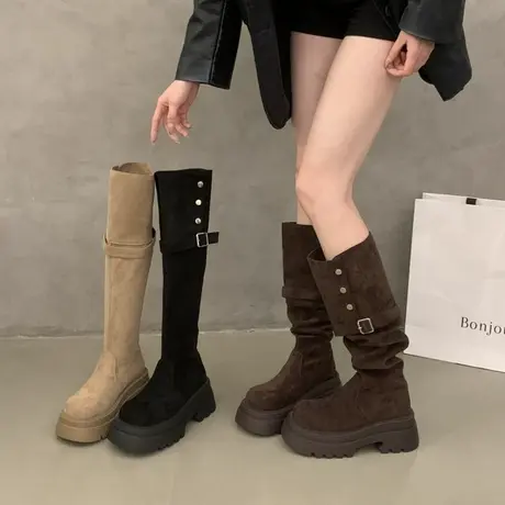 厚底气质长靴女2025年新款秋季两穿骑士靴增高不过膝小个子堆堆靴商品大图