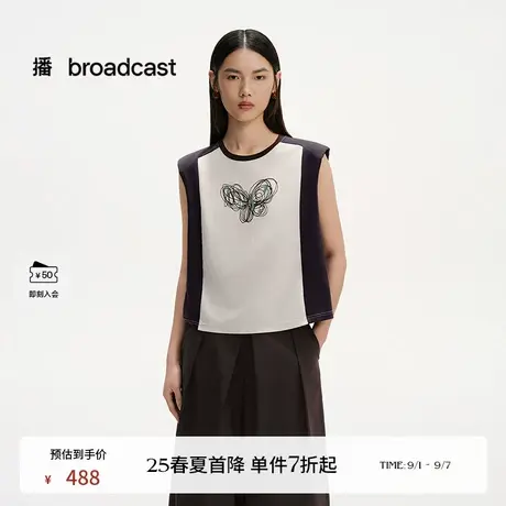播商场同款美式轻薄圆领无袖T恤女25夏季新款撞色上衣BDS2YD2529图片