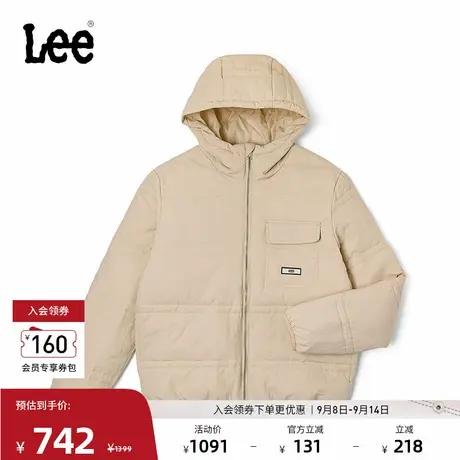 Lee商场同款标准版连帽小Logo织标男羽绒服外套潮流LMT0088617KH商品大图