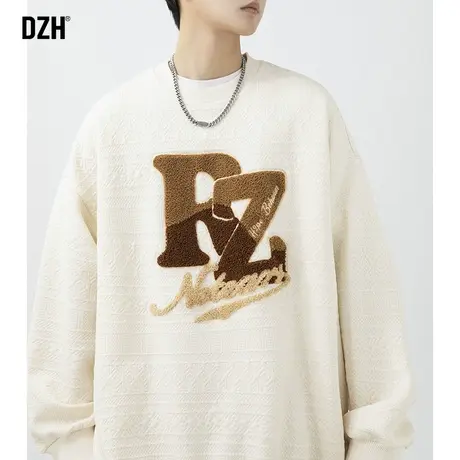 男士高级感超好看卫衣潮牌男秋季外套米色提花韩系上衣情侣装秋装商品大图