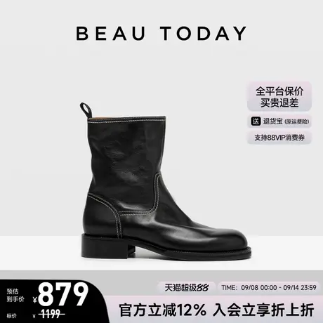 BeauToday短筒靴女款2025新款粗跟短靴秋冬季黑色靴子女靴时装靴商品大图