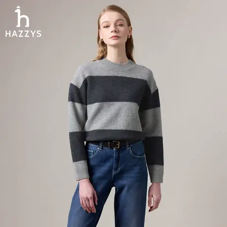 【商场同款】Hazzys哈吉斯条纹套头羊毛衫女2025年秋季新款毛衣商品大图