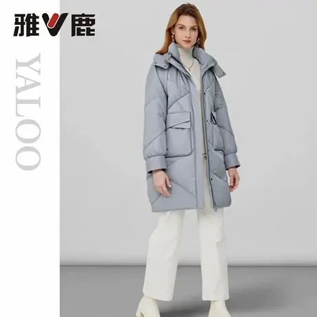 雅鹿25官方新款冬季加绒加厚黑色女士过膝保暖宽松休闲正品羽绒服商品大图