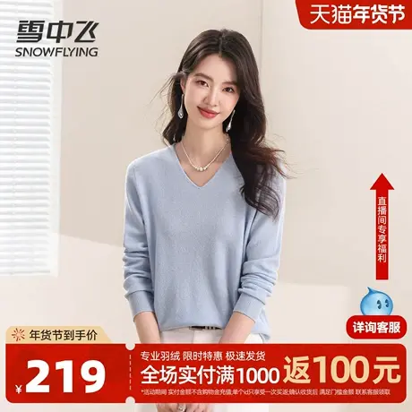 雪中飞【内搭王】V领长袖毛衣女纯色极简柔软舒适女式羊绒衫W图片