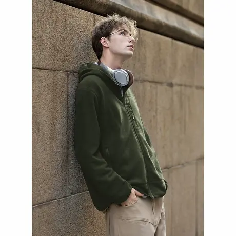 唐狮春秋冬季新款摇粒绒外套男连帽通勤男士夹克外套休闲保暖TUTA商品大图