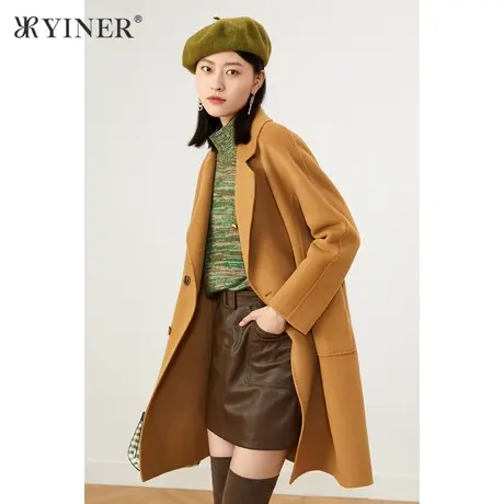 YINER音儿商场同款女装2021冬季新款西装领纯羊毛双面呢大衣商品大图
