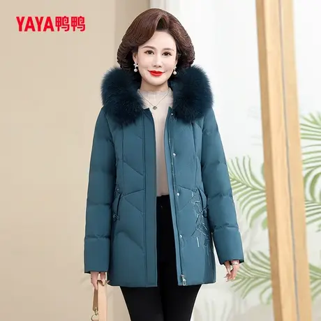 鸭鸭羽绒服女2023年新款中老年外套女妈妈装中长款狐狸毛领外套C图片