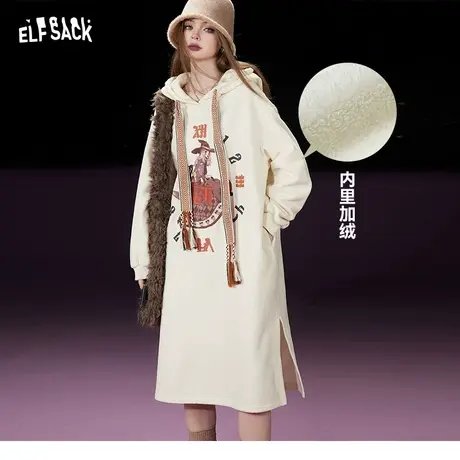 妖精的口袋宽松连帽卫衣连衣裙女2023冬季新款设计感加绒长款裙子商品大图